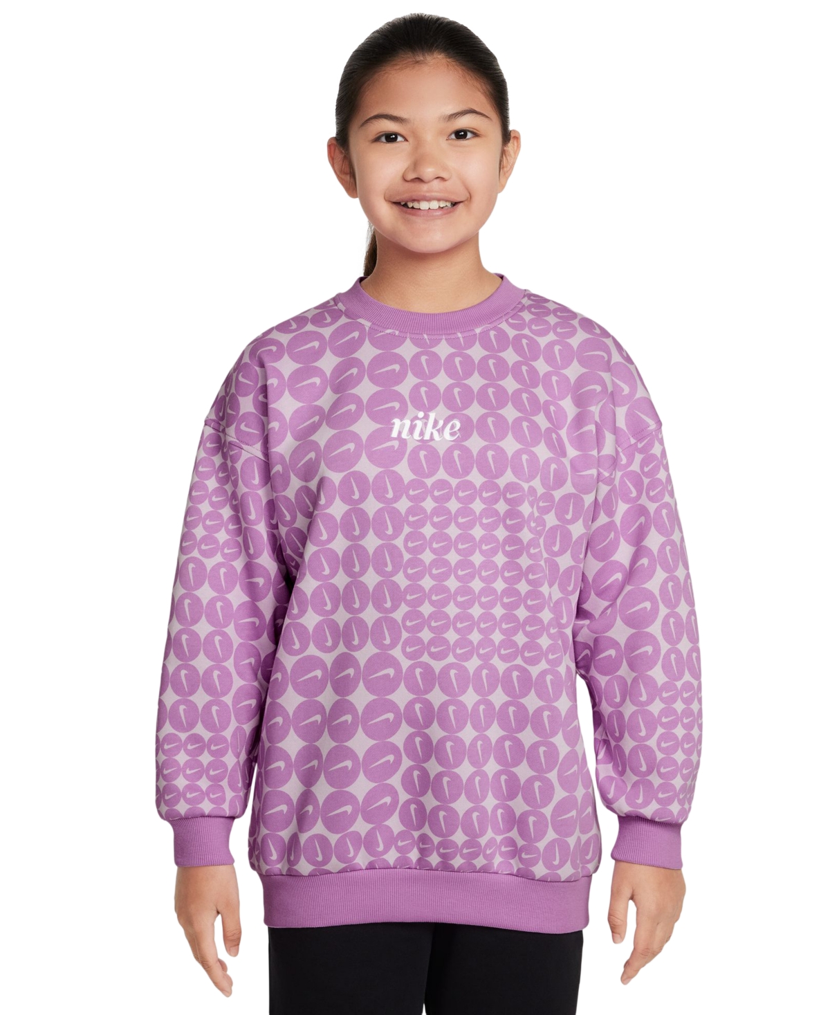 Nike Big Girls Sportswear Club Fleece Oversized Crewneck Sweatshirt In Pink