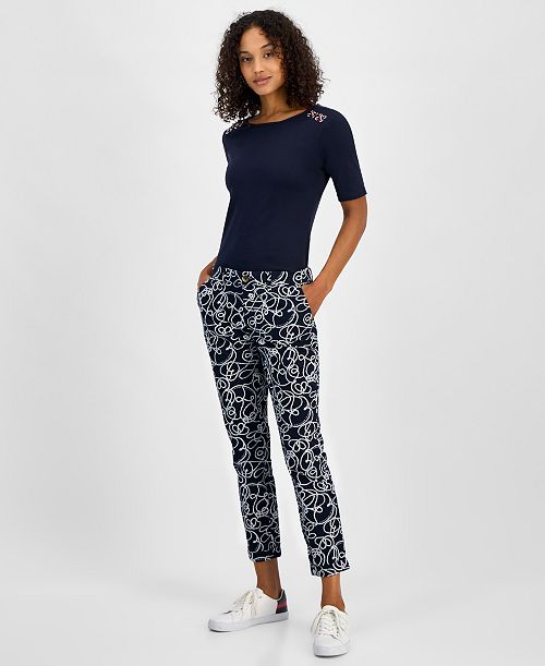 alfani Tommy Hilfiger Women's Rope-Print Hampton Chino Pants Women's Fashion Shoes & Accessories
