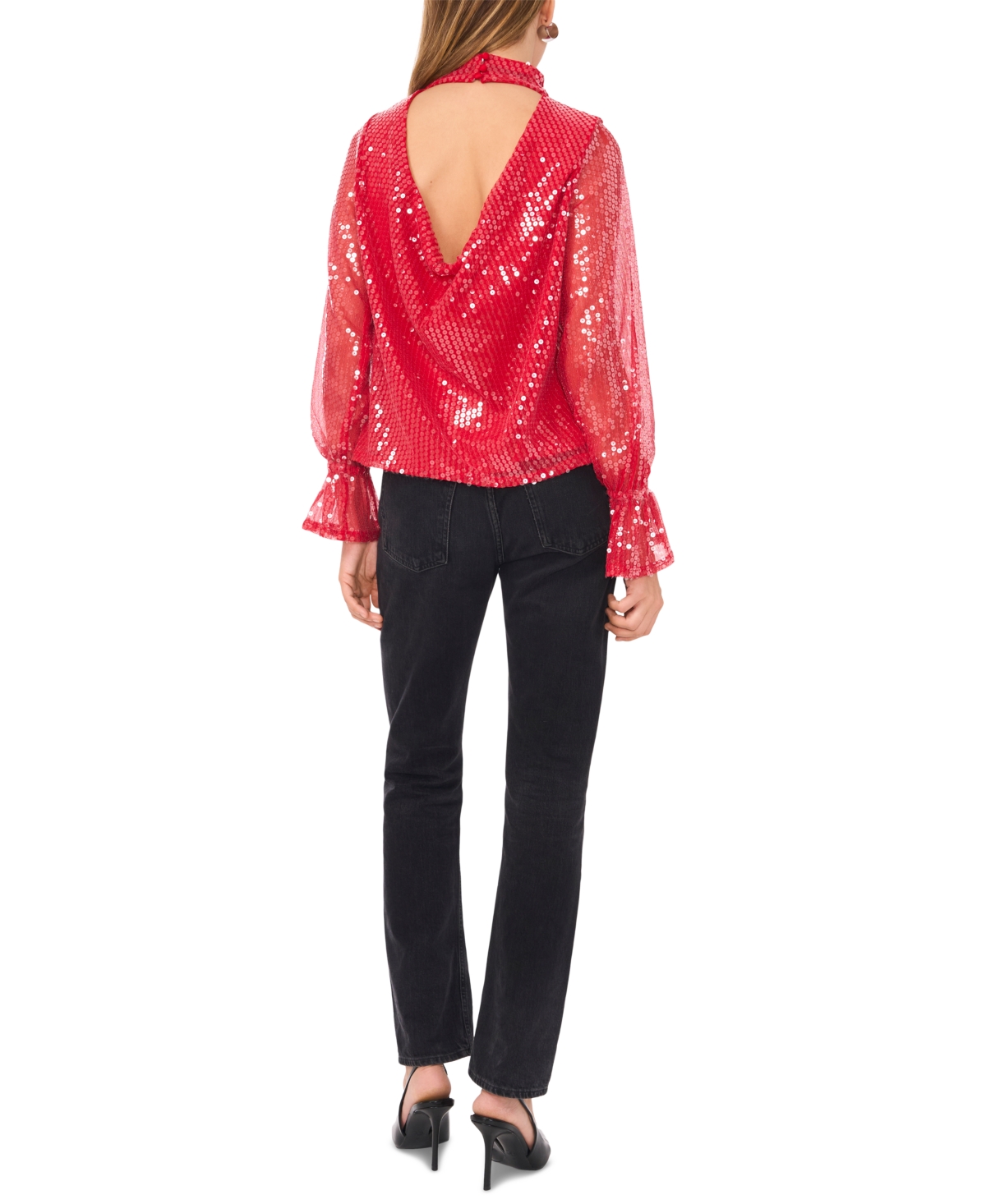 1.state Women's Sequin Draped-Back Mock-Neck Top