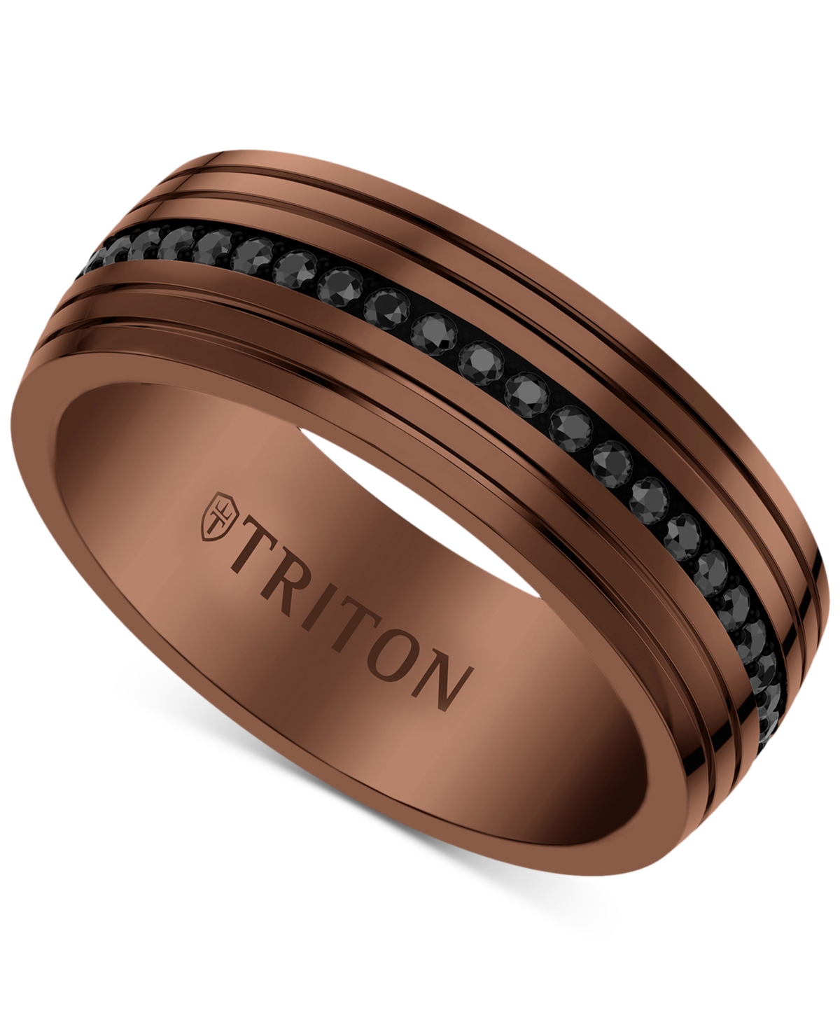 Men's Black Sapphire Low Dome Comfort Fit Wedding Band (1-1/6 ct. t.w.) in Brown & Black Tungsten - Black  Brown