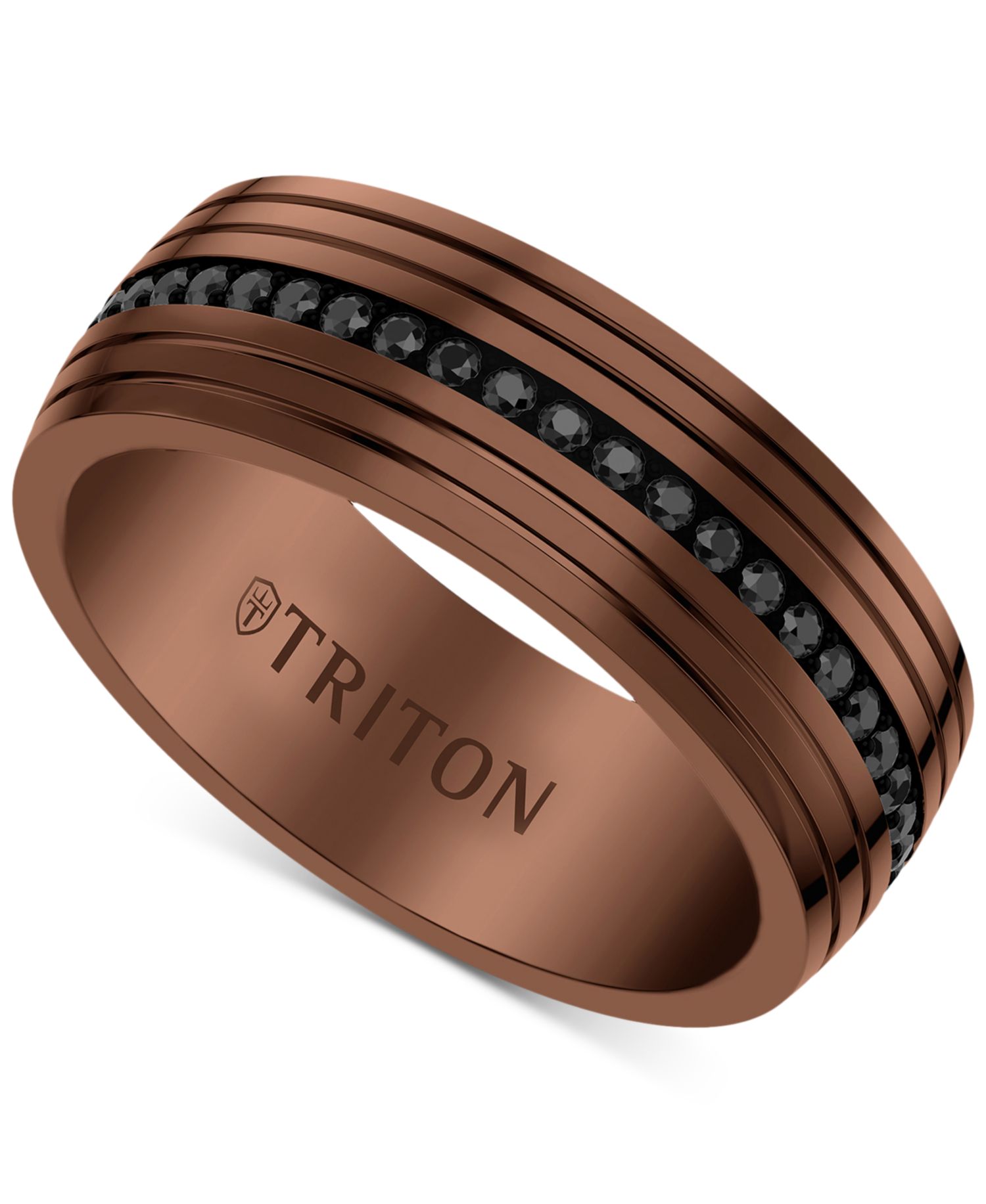 Men's Black Sapphire Low Dome Comfort Fit Wedding Band (1-1/6 ct. t.w.) in Brown & Black Tungsten