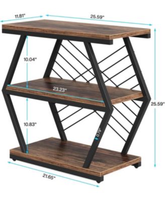 2 Pc Wood and Metal 3-Shelf Industrial Geometric Frame Side Table Set