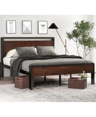 Solid Wood Platform Bed with Mahogany Panels – Headboard & Footboard Design for a Refined Bedroom Look