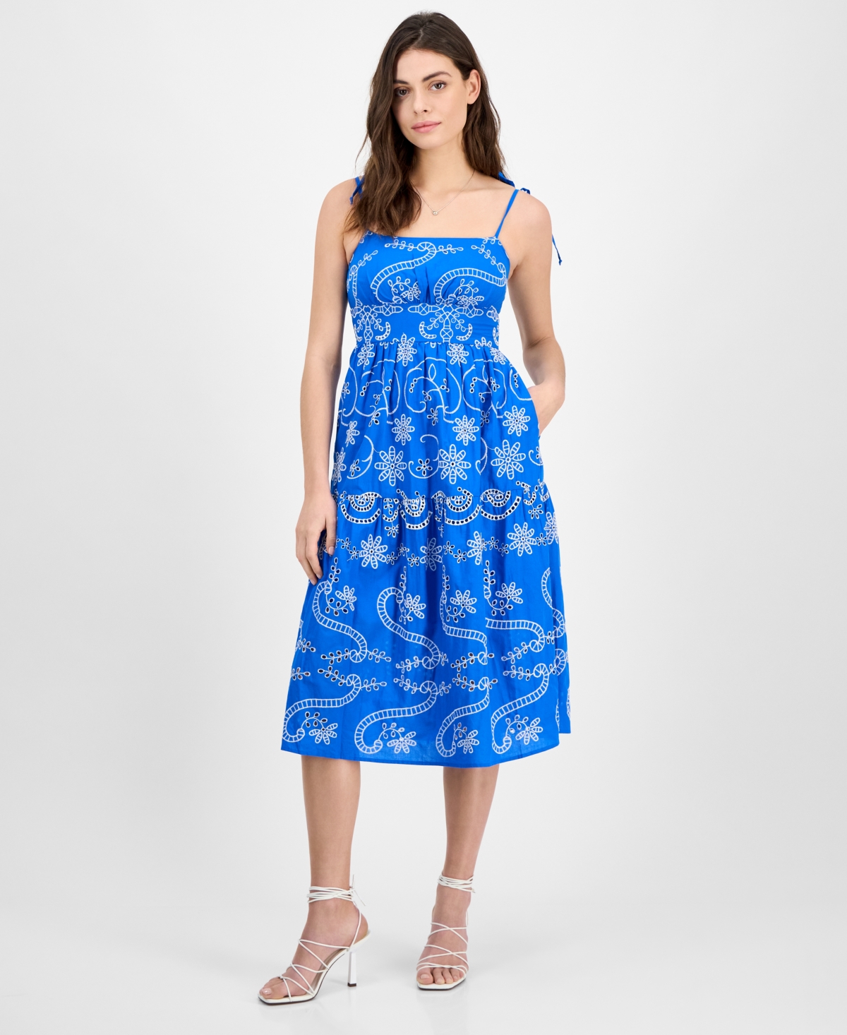 Women's Cotton Eyelet Sleeveless Dress - Blue/ivory