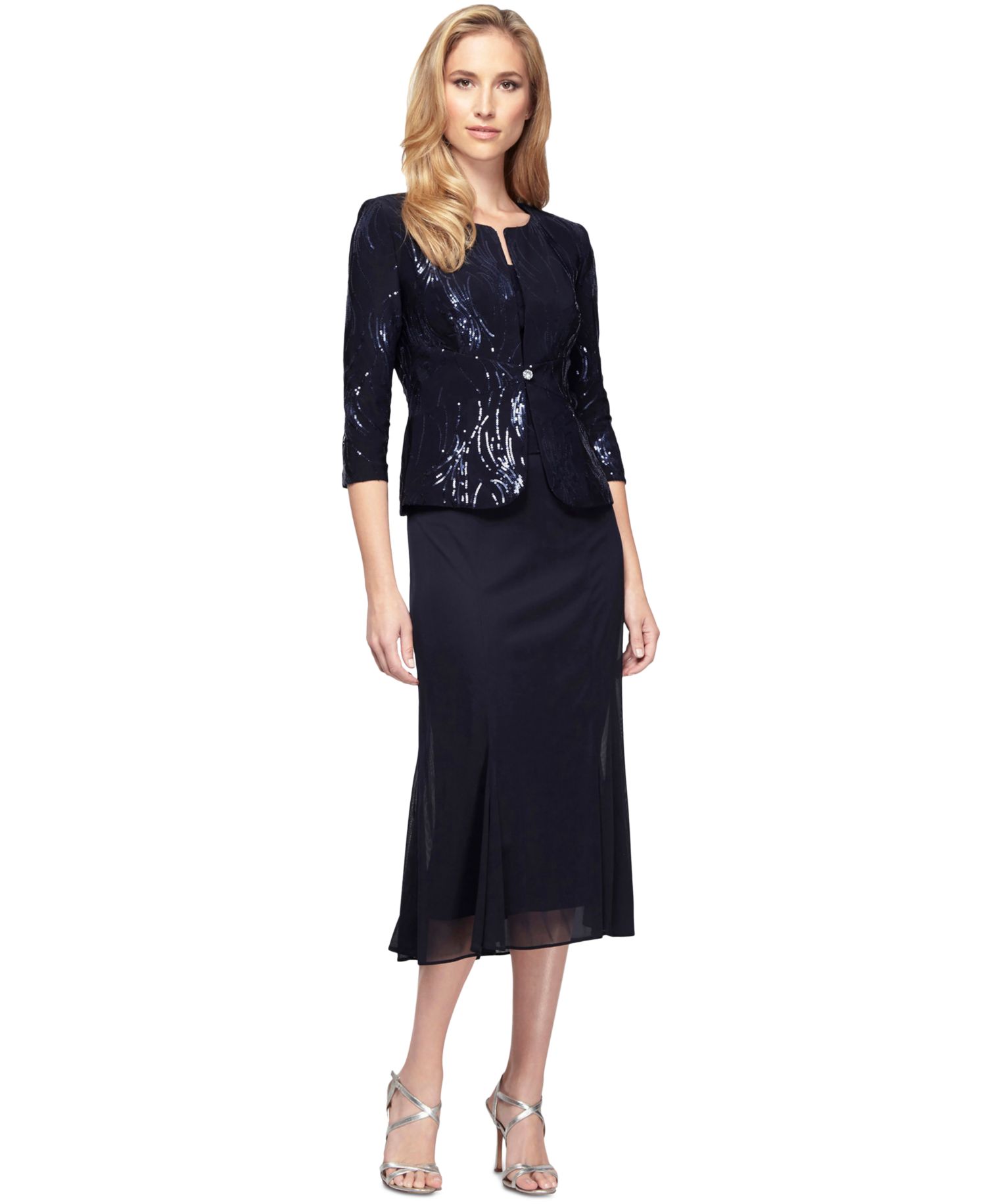 Women's Sequin A-Line Midi Dress and Jacket