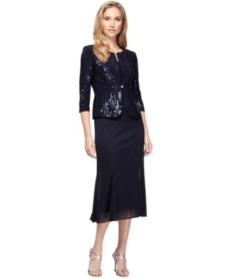 Alex Evenings Women's Sequin A-Line Midi Dress and Jacket Macy's