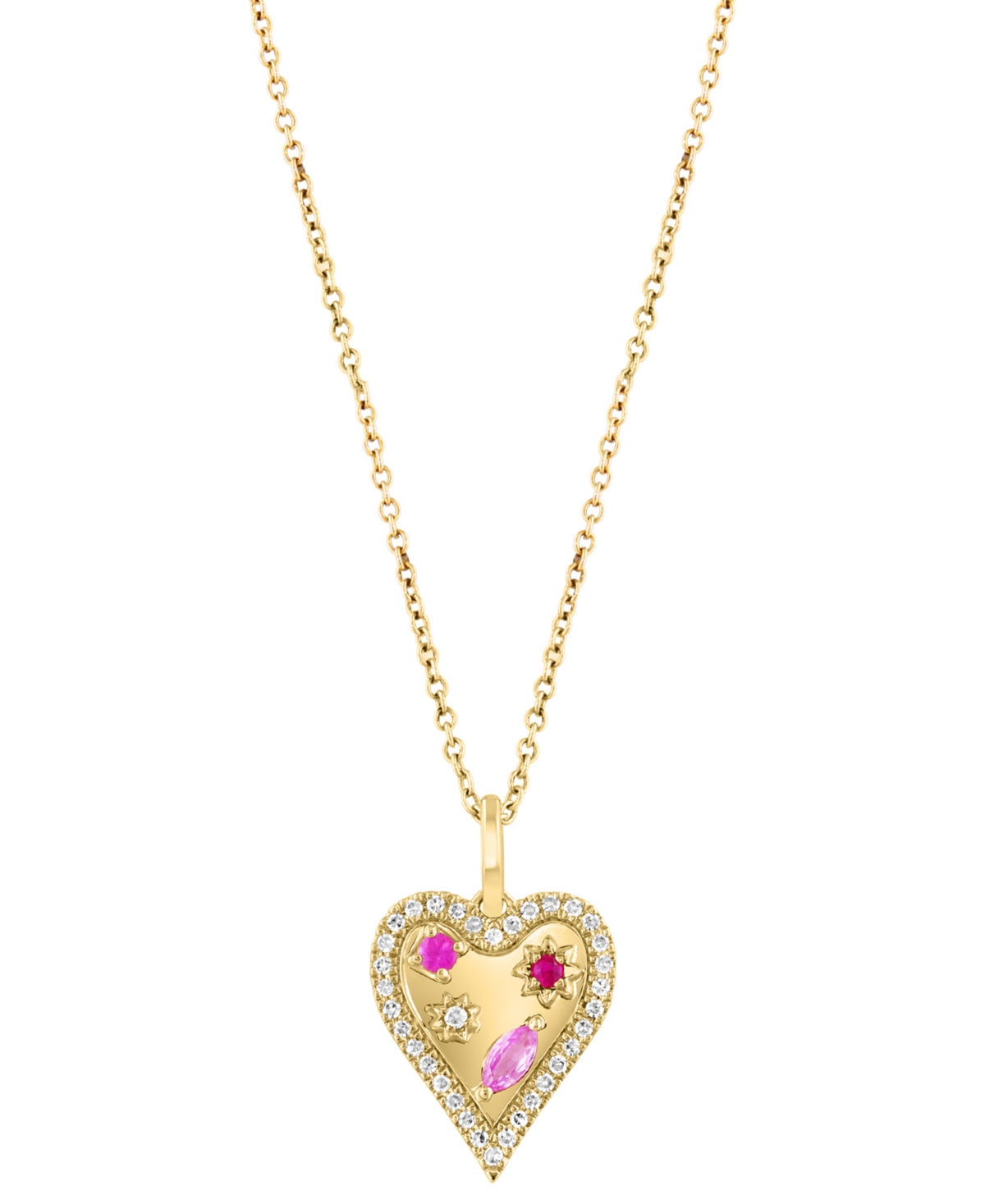 Effy Collection Effy Pink Sapphire (1/8 Ct. T.w.), Ruby Accent, & Diamond (1/6 Ct. T.w.) Heart Halo 18" Pendant Neck In Gold