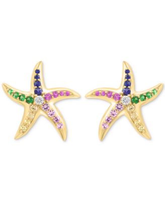 EFFY&reg; Multi-Gemstone (5/8 ct. t.w.) & Diamond (1/10 ct. t.w.) Starfish Stud Earrings in 14k Gold