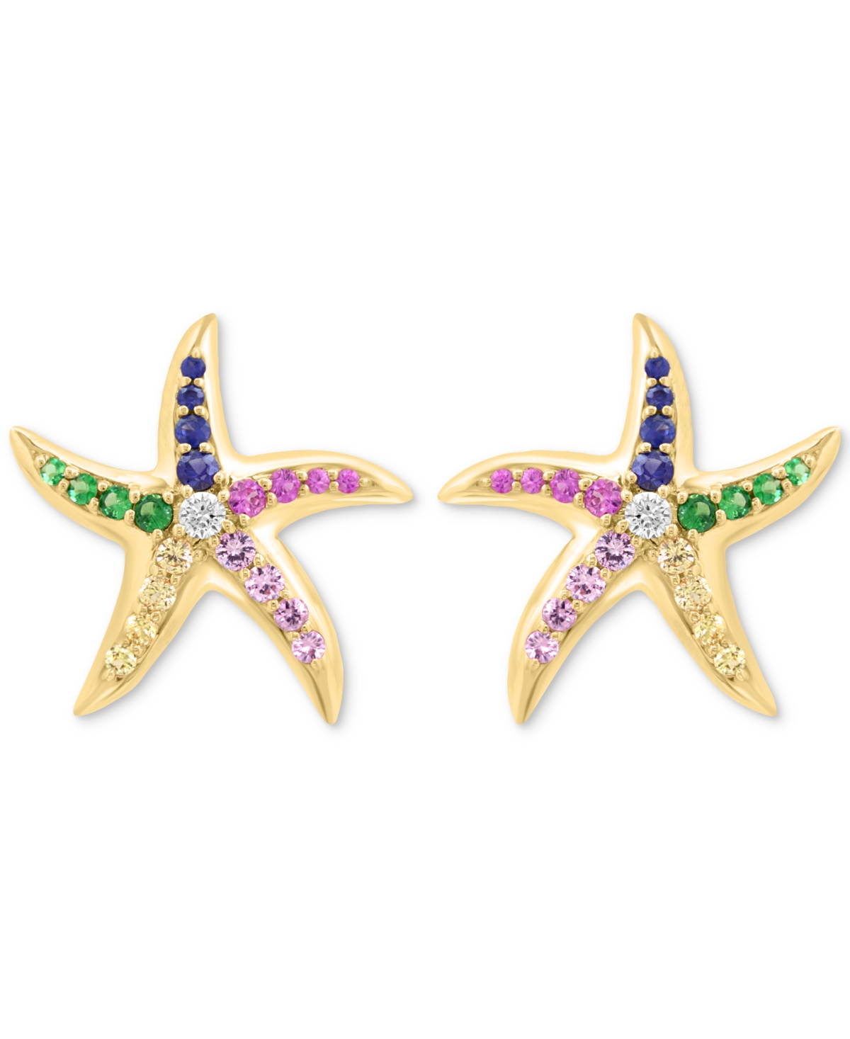 Effy Collection Effy Multi-gemstone (5/8 Ct. T.w.) & Diamond (1/10 Ct. T.w.) Starfish Stud Earrings In 14k Gold In Gold