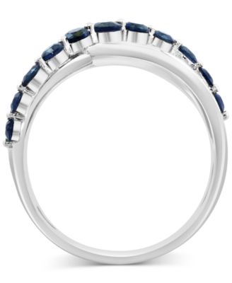 EFFY&reg; Sapphire (3/4 ct. t.w.) & Diamond (1/20 ct. t.w.) Multirow Crossover Statement Ring in 14k White Gold