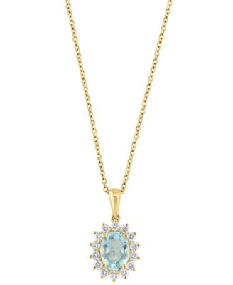 EFFY&reg; Aquamarine (1 ct. t.w.) & Diamond (1/3  ct. t.w.) Oval Halo 18" Pendant Necklace in 14k Gold