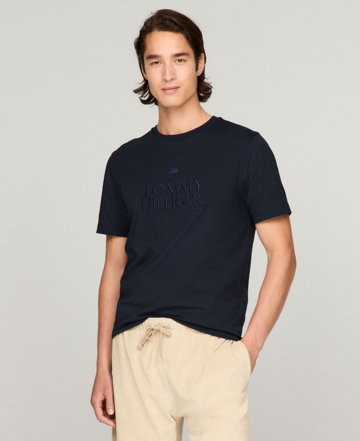 Shop Tommy Hilfiger Men's Short Sleeve Embroidered Logo T-shirt In Desert Sky