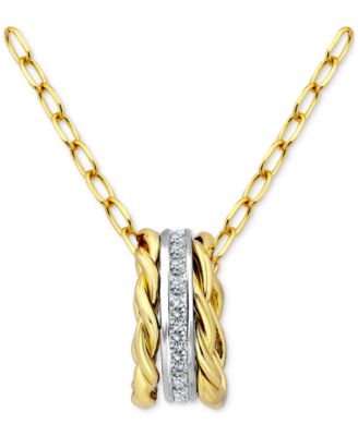 Cubic Zirconia & Rope Triple Ring Pendant Necklace in Sterling Silver & 18k Gold-Plate, 16" + 2" extender, Exclusively at Macy's