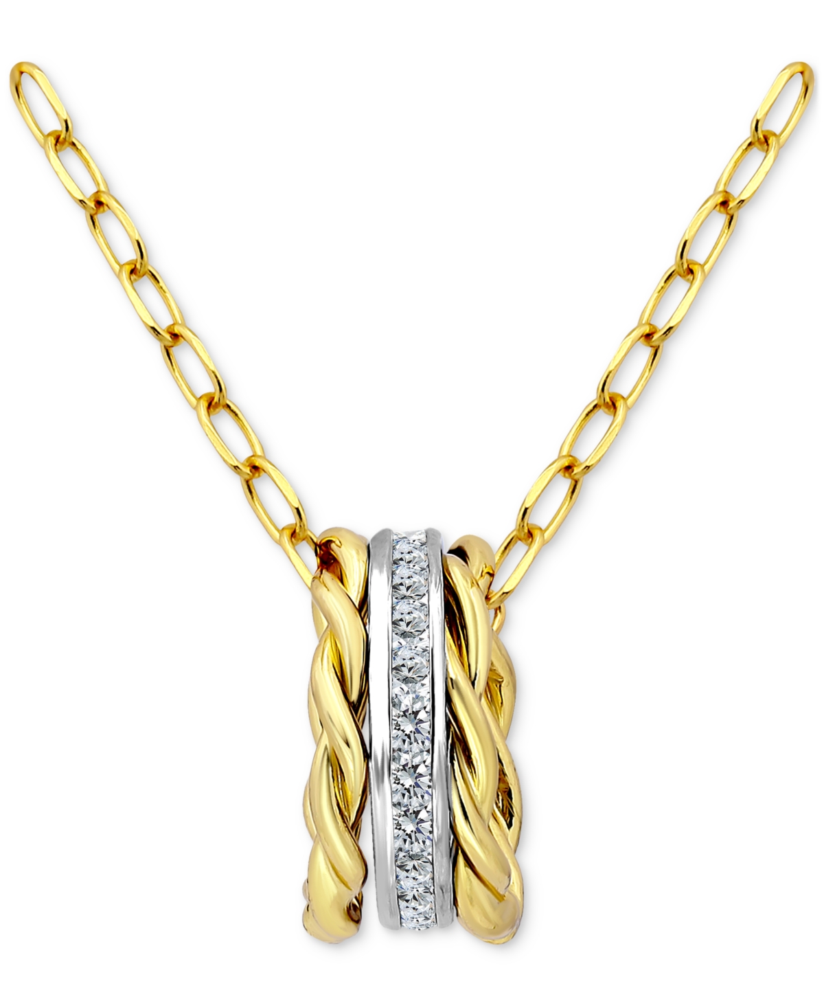 Giani Bernini Cubic Zirconia & Rope Triple Ring Pendant Necklace In Sterling Silver & 18k Gold-plate, 16" + 2" Ext In Yellow