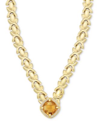 Citrine (3-3/8 ct. t.w.) & White Topaz (1/3 ct. t.w.) XOXO Link 18" Collar Necklace in 14k Gold-Plated Sterling Silver (Also Available in Blue Topaz and Citrine)