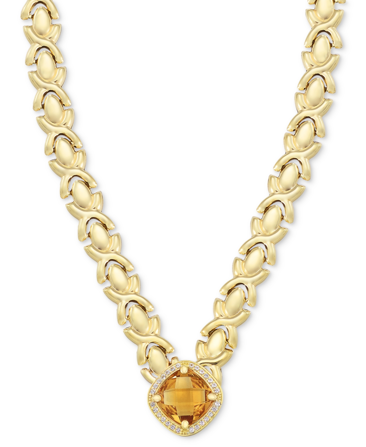 Macy's Citrine (3-3/8 Ct. T.w.) & White Topaz (1/3 Ct. T.w.) Xoxo Link 18" Collar Necklace In 14k Gold-plat In Citrine