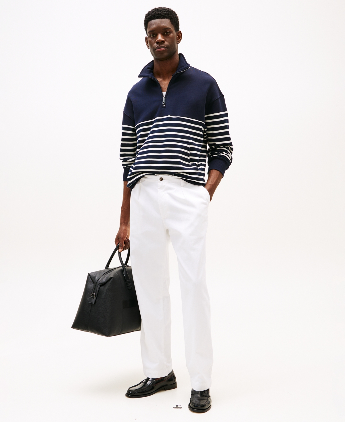 TOMMY HILFIGER MEN'S QUARTER-ZIP STRIPE SWEATSHIRT 