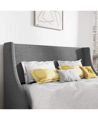 Upholstered Linen Blend Headboard Wingback Platform Bed for Elegant Bedroom Style