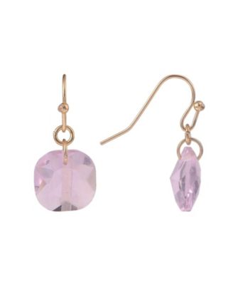Gold Tone and Pink Faceted Stone Drop Earrings