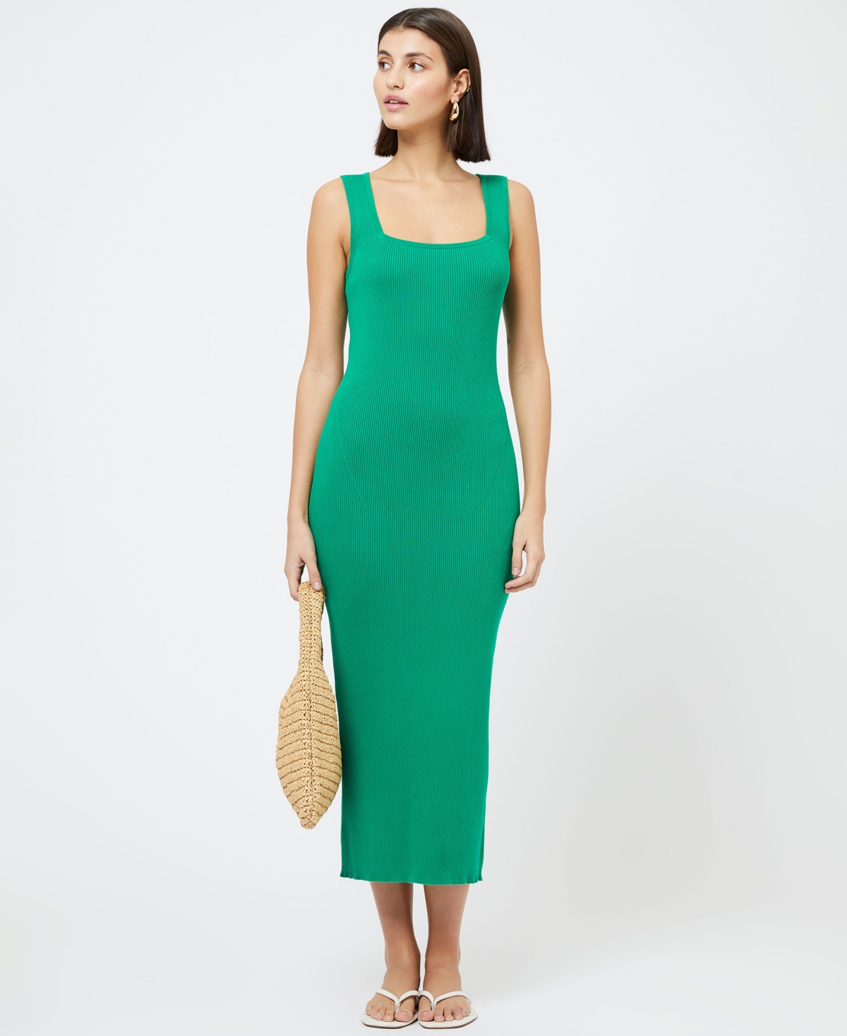 French Connection Mozza Sleeveless Rib Midi Sweater Dress In Green Tambourine