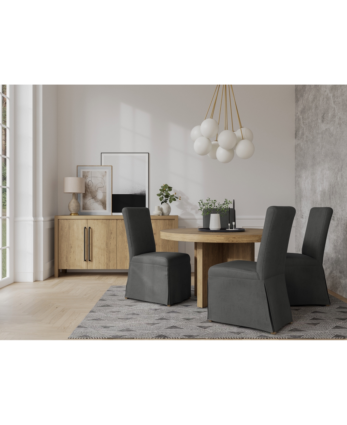 MACY'S 5PC DINING SET (DAVIE ROUND TABLE & 4 ESTBY CHAIRS) 