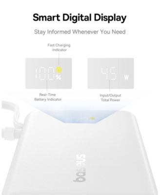 Power Bank, Picogo 10000mAh 45W 3-Output Portable Charger with Built-in USB-C Cable, White