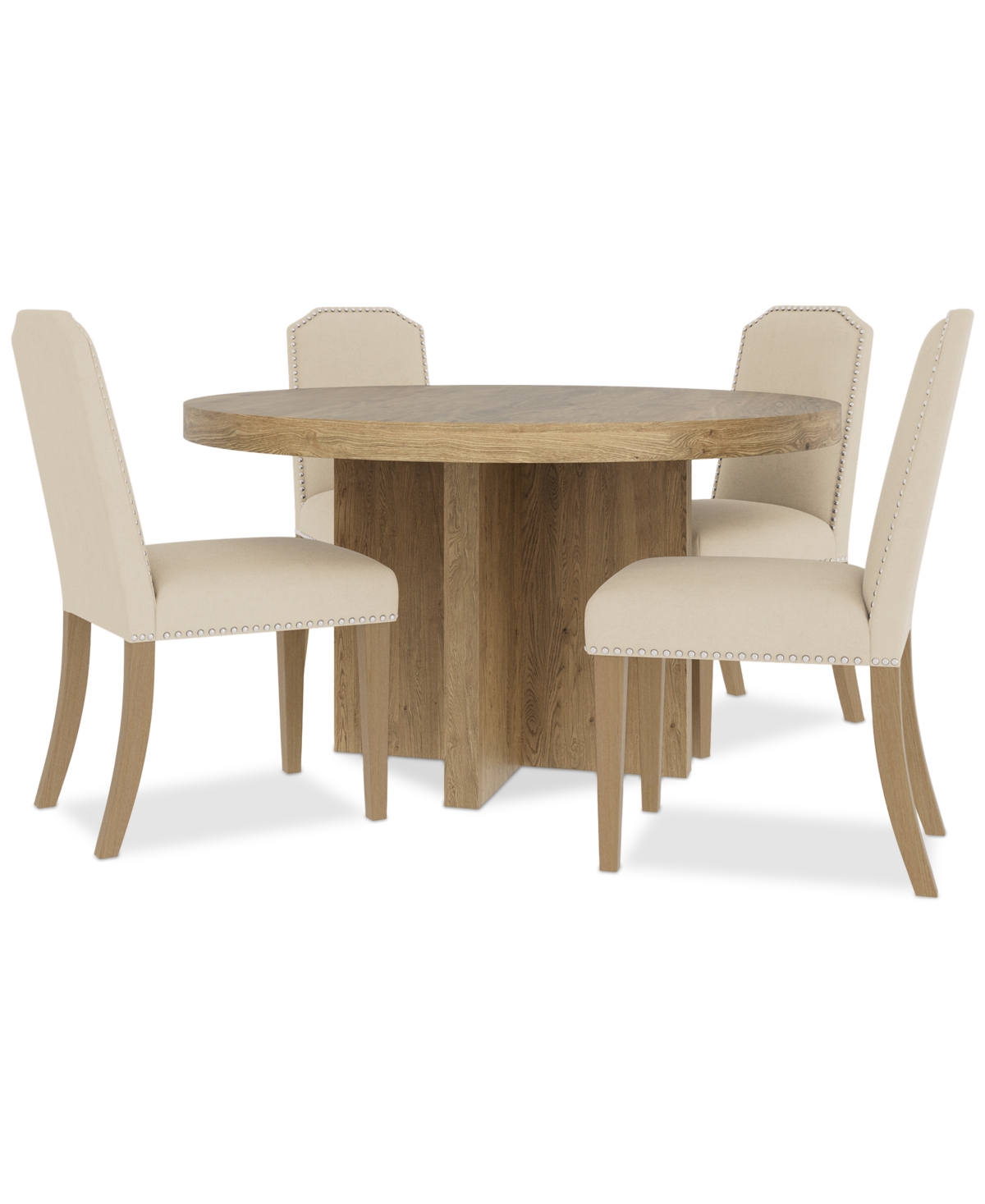 Macy's 5pc Dining Set (davie Round Table & 4 Hinsen Chairs) In Ivory