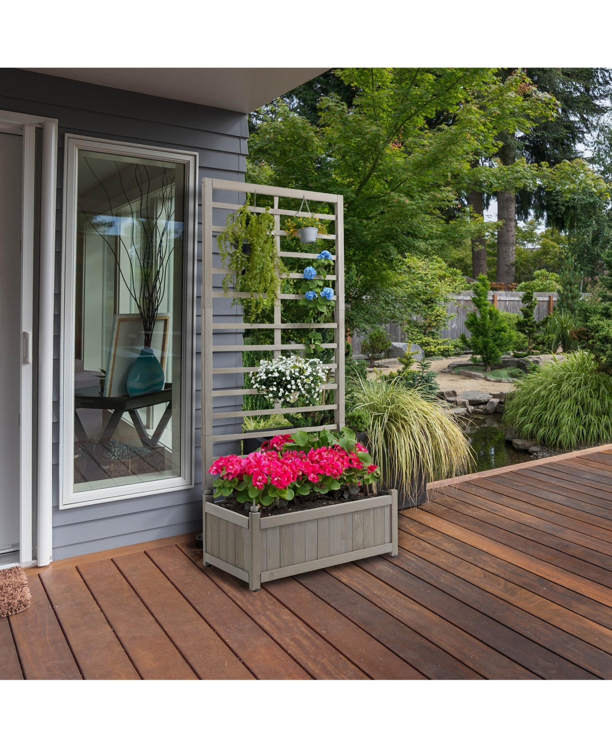 Set of Two Wooden Climbing Planter Box - Raised Garden Bed with Trellis Plant Stand for Outdoor