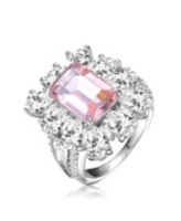 Genevive Sterling Silver White Gold Plated Cut Cubic Zirconia Cocktail Ring - Pink
