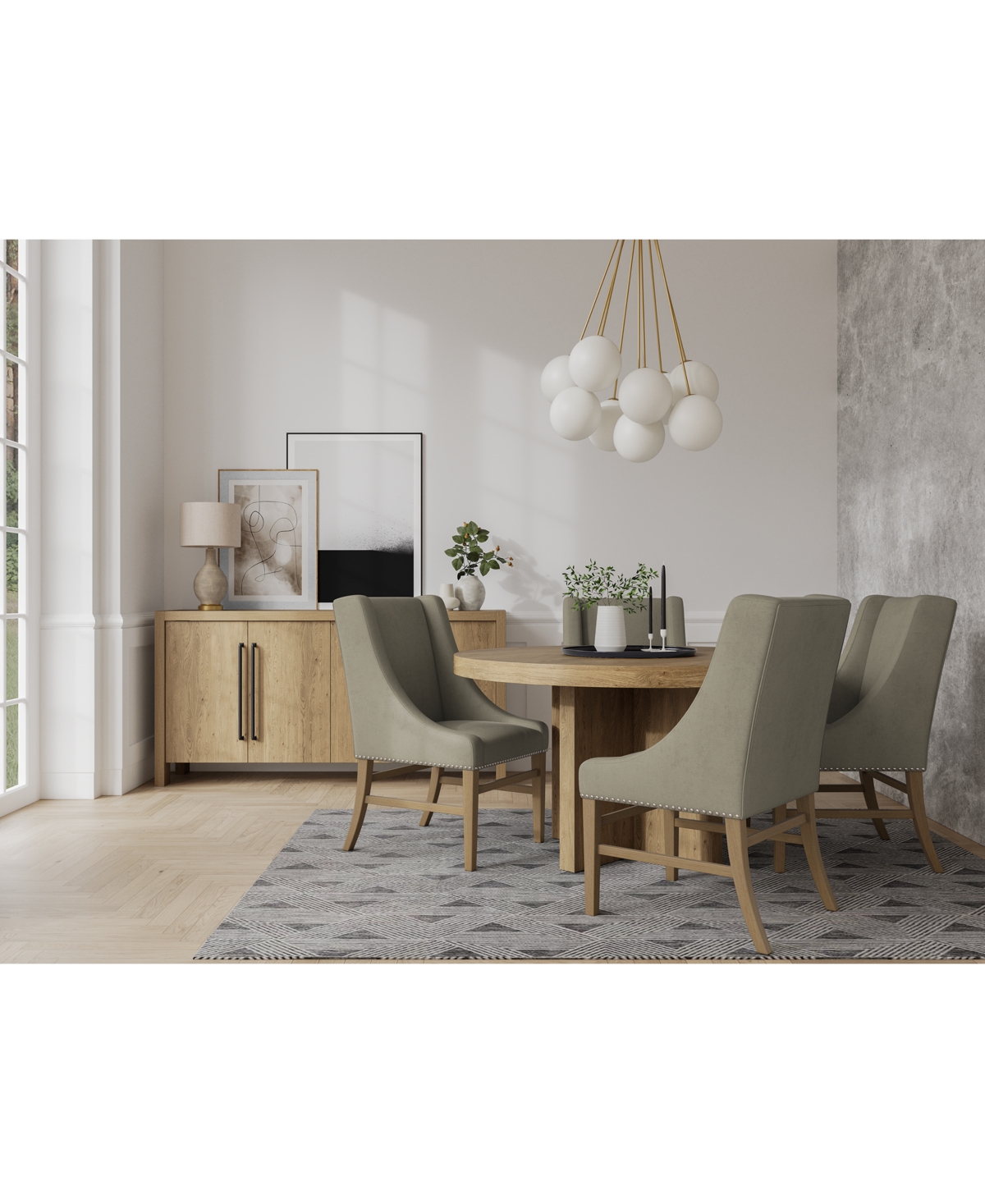 Macy's 5pc Dining Set (davie Round Table & 4 Nelin Chairs) In Sand