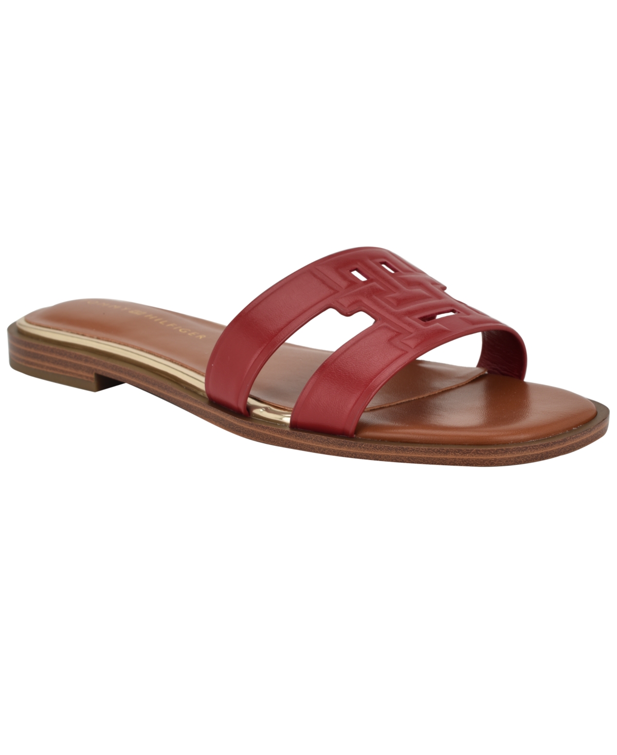 Tommy Hilfiger Women's Terenz Logo Strap Flat Slide Sandals In Red