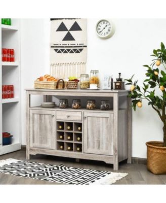 Kitchen Buffet Cabinet with Wine Rack – Wood Storage Sideboard with Open Shelf for Dishes and Bottles