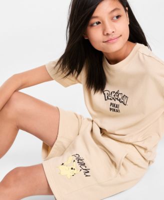 Pokémon Little Big Boys Pika Pika Graphic T Shirt Pikachu Fleece Shorts In Khaki