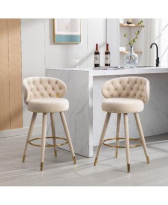 360° Swivel Tall Counter Height Stools Set of 2 with Solid Wood Legs for Kitchen Island -The Pop Home