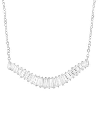 Cubic Zirconia Baguette Graduated 18" Pendant Necklace in Sterling Silver