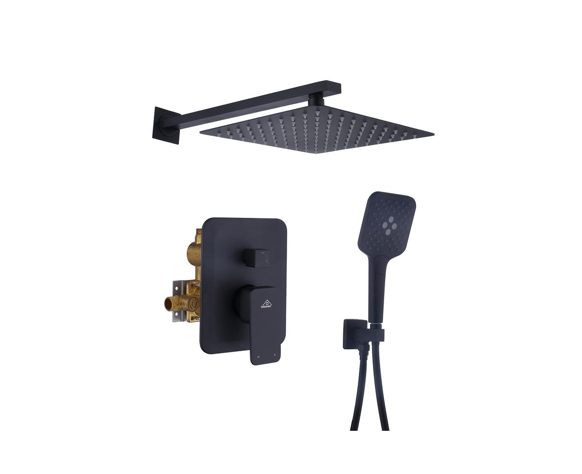 10 Inch Wall Mounted Square Shower System Set with Handheld Spray - Matte black