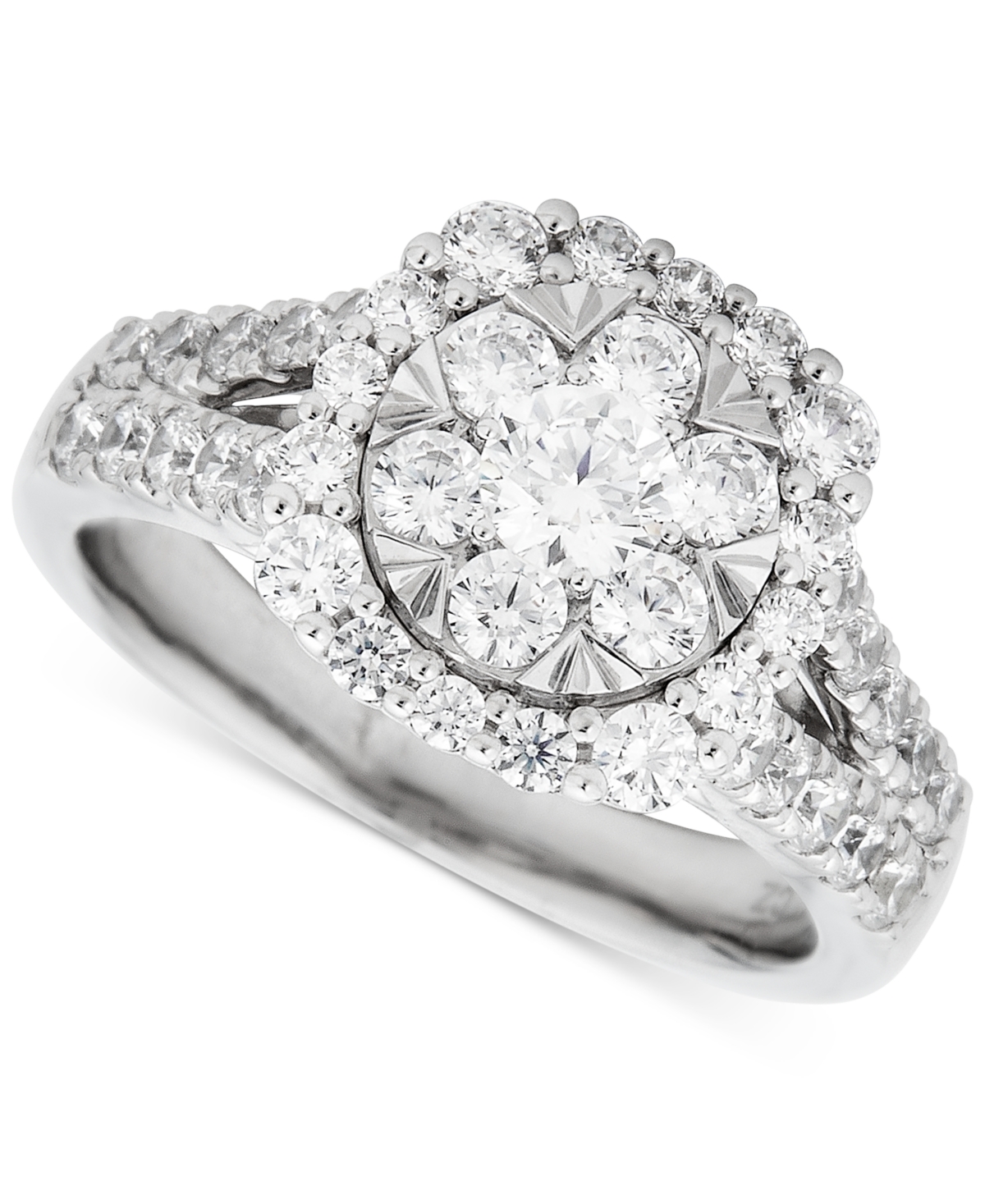 Macy's Diamond Halo Cushion Shape Cluster Engagement Ring (1-1/2 Ct. T.w.) In 14k White Gold In White Gold