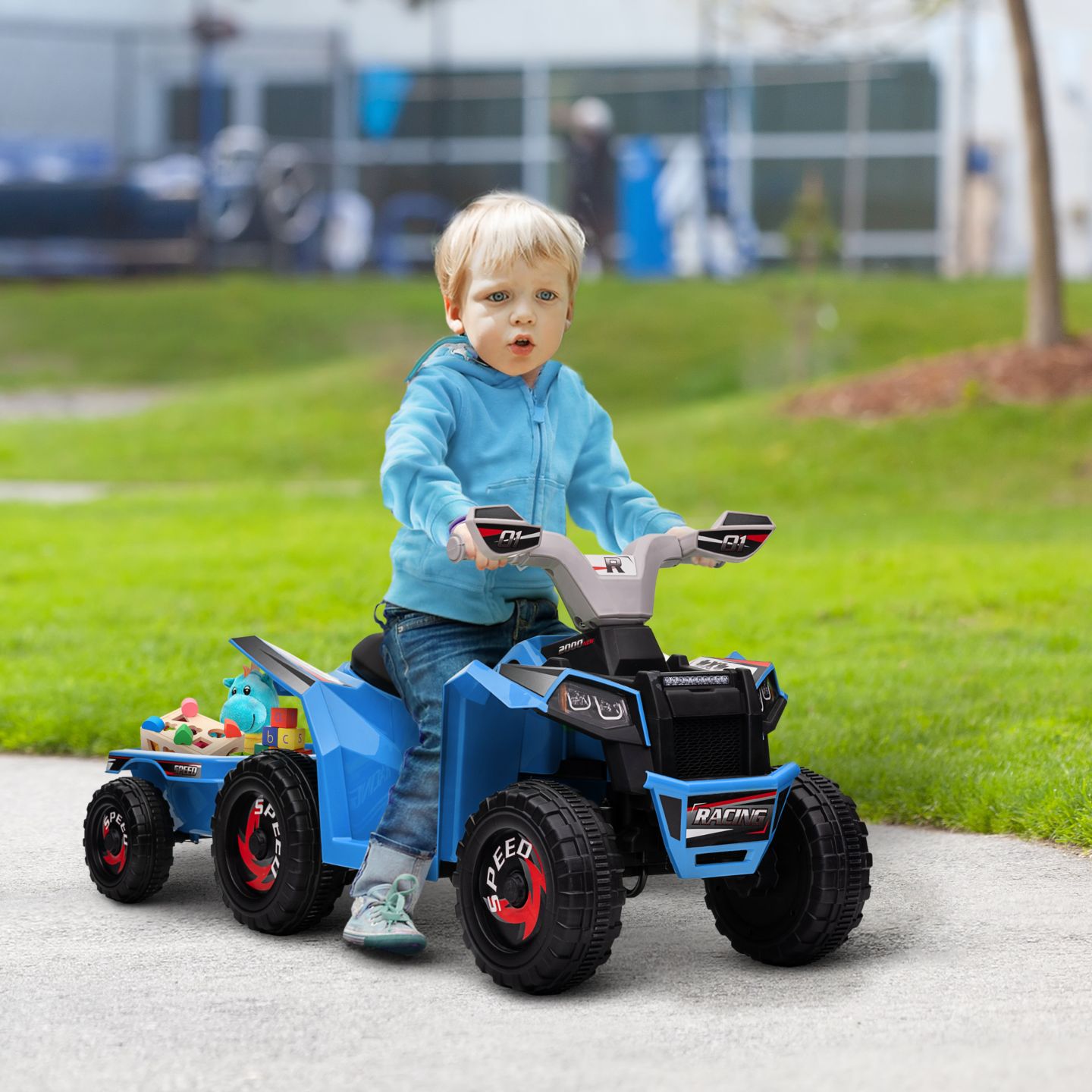 Детская игрушка Aosom Kids ATV Quad Car with Back Trailer, цвет: Синий — фото 2