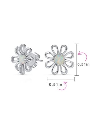 Synthetic White Opal Daisy Flower Stud Earrings Sterling Silver Jewelry