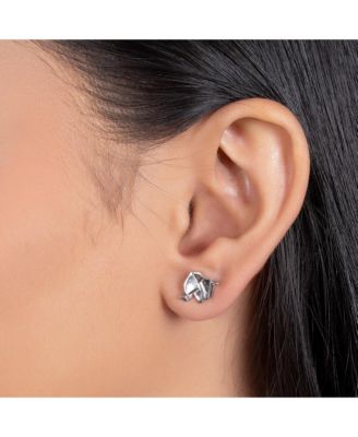 3D Geometric Origami Elephant Stud Earrings in Sterling Silver