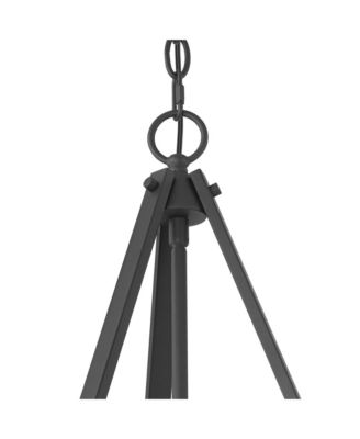 Black Wood Finish 4-Light Farmhouse Pendant with Glass Bowl Shade