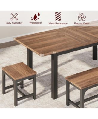 63" 5-Piece Metal Frame Extendable Dining Table Set with Benches & Stools
