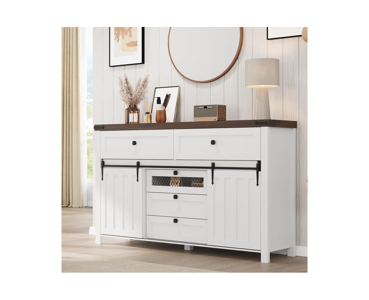 gaomon Farmhouse Buffet Cabinet, Sideboard Storage Cabinet with 5 Drawers and Sliding Barn Doors