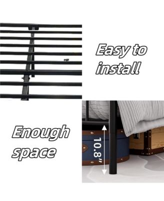 Platform Bed Frame with Wooden Headboard, Heavy Duty Metal Slats Support