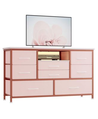 8-Drawer TV Storage Cabinet with Adjustable LED Lights, Electrical Outlets and Spacious Entertainment Center for 55-Inch TV