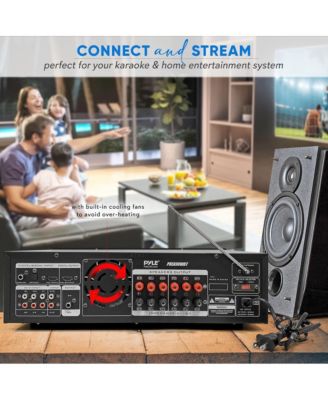 Stereo Bluetooth Home Theater Amplifier - Built-in Cooling Fan, Radio Antenna, BT/FM/Optical/Coaxial/HDMI & Dual 10 Band EQ, 1600W