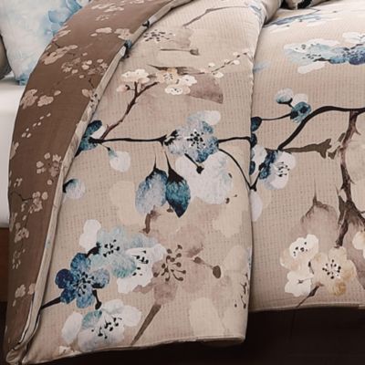 Blue Blossom Bedding 220 Thread Count Cotton Sateen Reversible 5 Piece Comforter Set, Queen Size