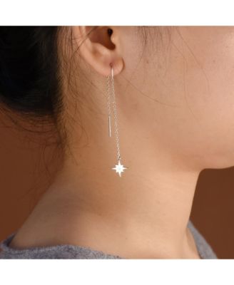 Minimalist Celestial Dangle Earrings North Star Threader in Sterling Silver