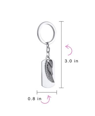 Guardian Angel Wing Feather Dog Tag Keychain Key Ring Holder Men Women Oxidized Stainless Steel