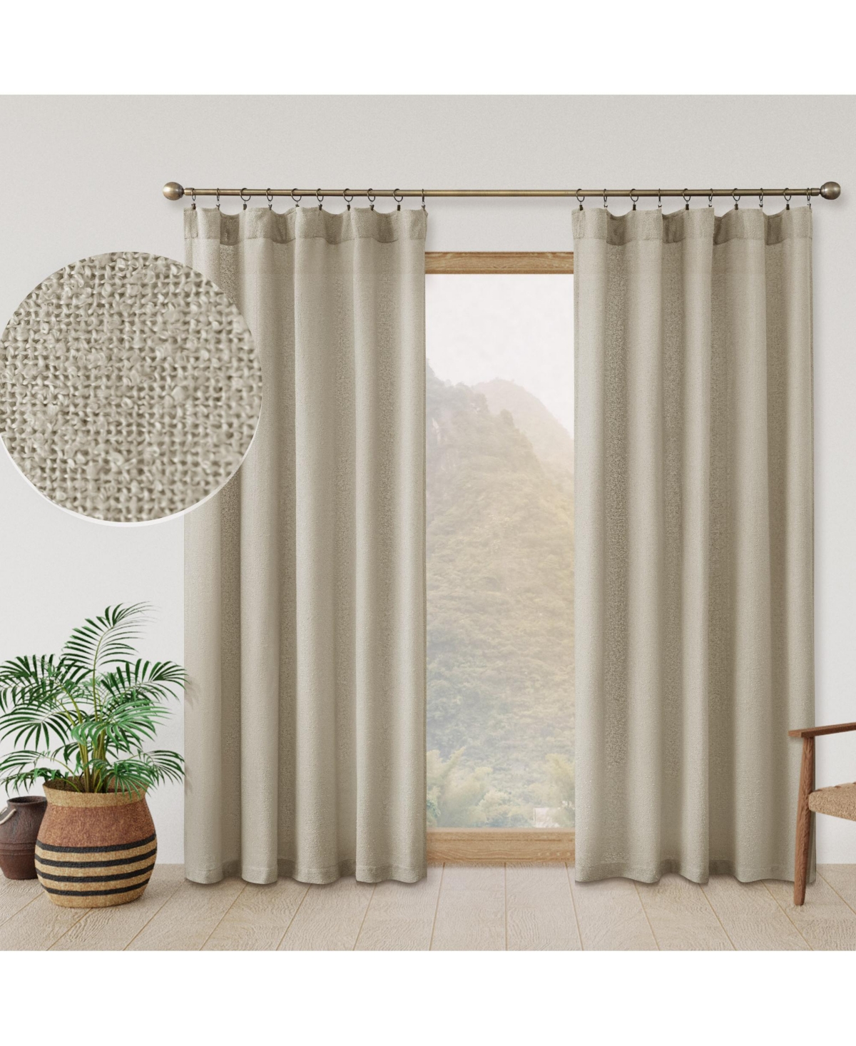 Boucle Light Filtering Back Tab Single Curtain Panel, 52"X84" - Grey